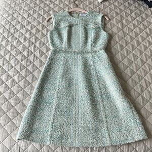 St. John Mint Tweed Sleeveless Dress with Multicolor Flecks